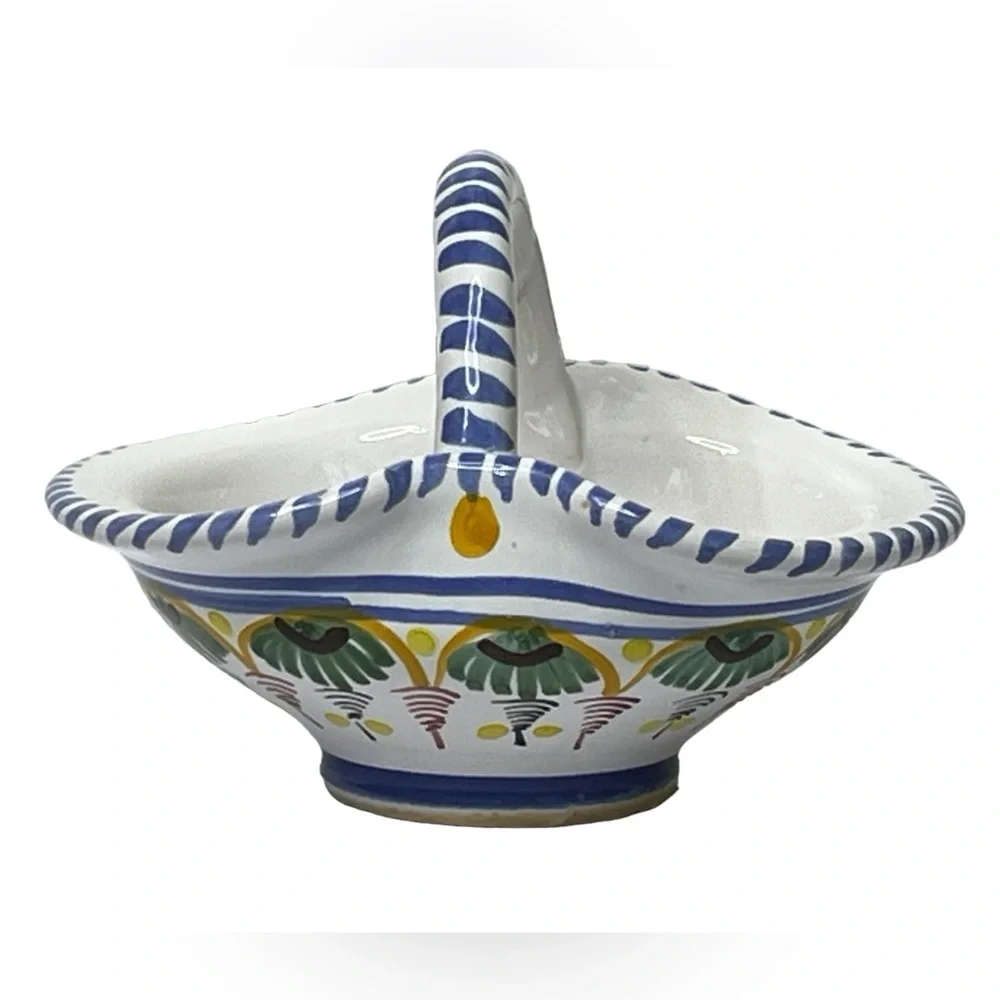 Vintage Spanish Ceramic Pottery Trinket Dish Candy Basket Handmade Spain‎